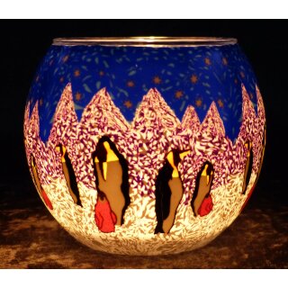 Windlicht "Leuchtglas Pinguin lila"