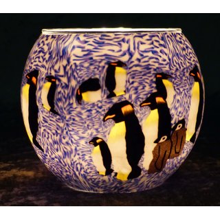 Windlicht "Leuchtglas Pinguin blau"