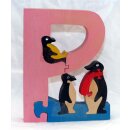Holz-P mit 3 Pinguinen