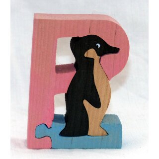 Holz-P mit  Pinguin